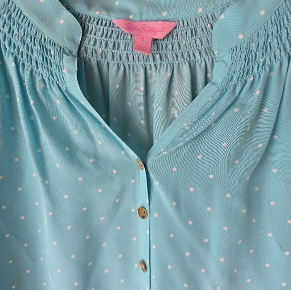 Lilly Pulitzer Elsa 100% Silk Tunic Sz S Popover PolkaDot Blue White Colorful - Picture 5 of 12